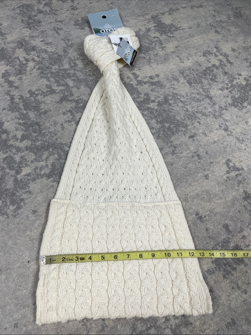 NWT Aran Woollen Mills Ireland Pocket Scarf Merino Wool Cable Knit Cream - Picture 5 of 9